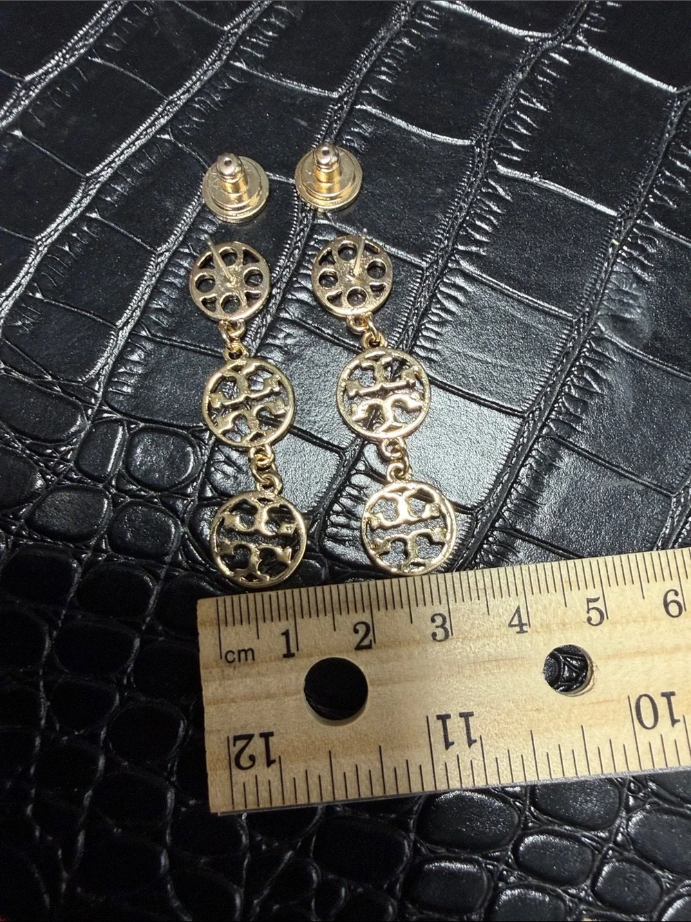 Tory Burch Gold-Tone Triple Logo Drop Earrings